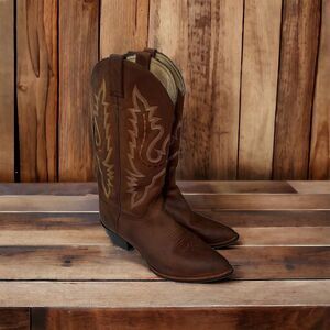Justin Women's Western Cowboy Boots Brown Leather Mid-Calf Pull On Size 8B